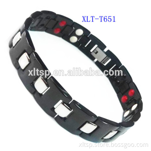 High quality black plated magnetic therapy stainless steel bracelet for men